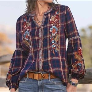 Embroidered Plaid Sundance Top